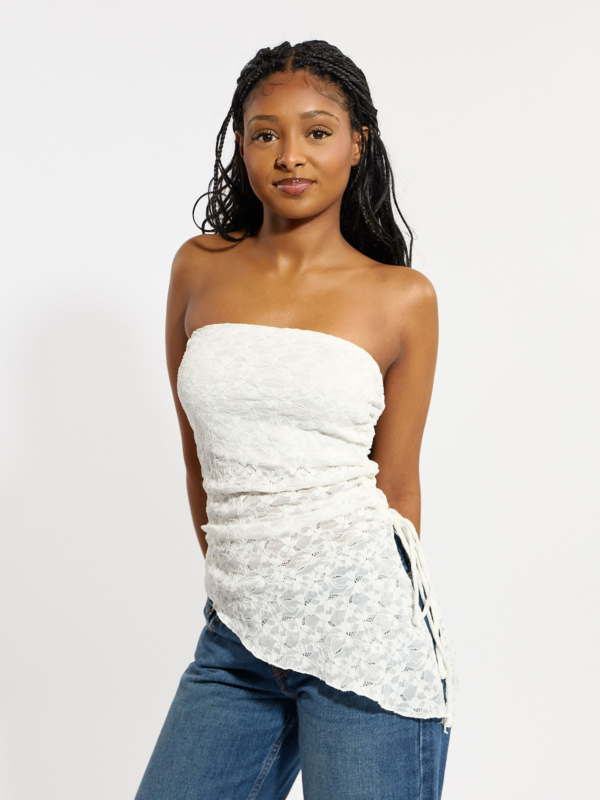 Mia Lace Asymmetrical Strapless Top
