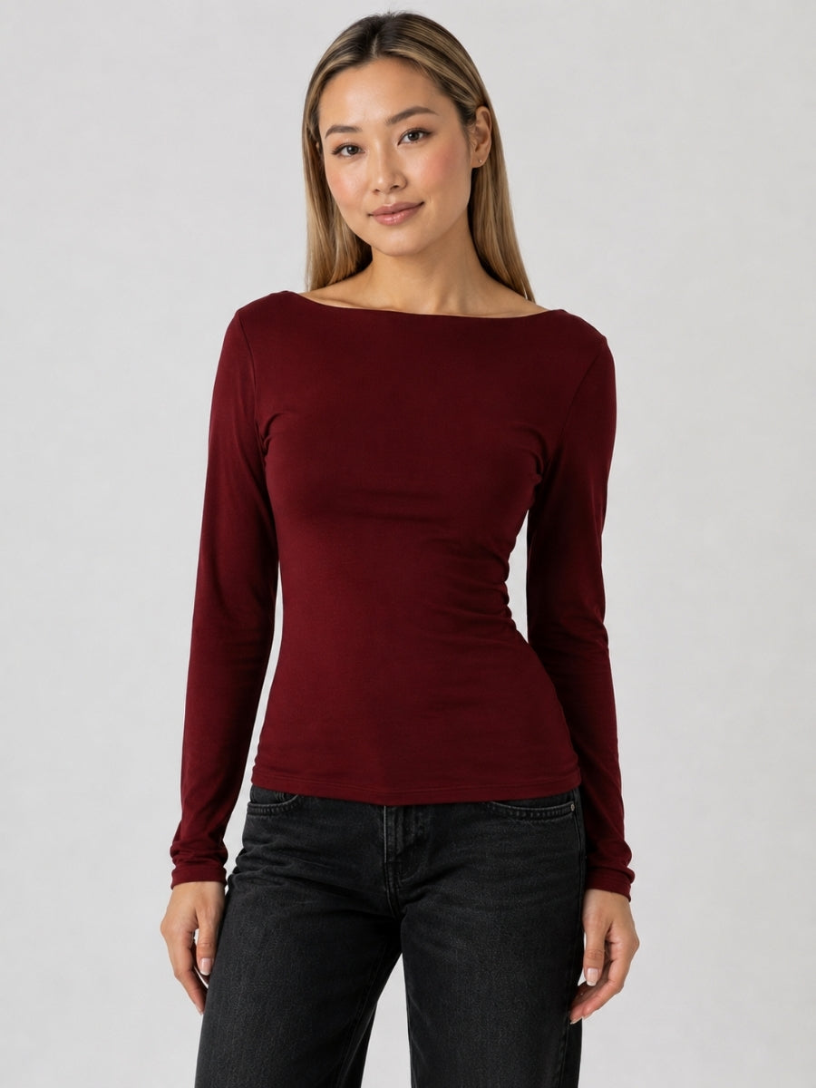 Nikki Boat Neck Long Sleeve Top