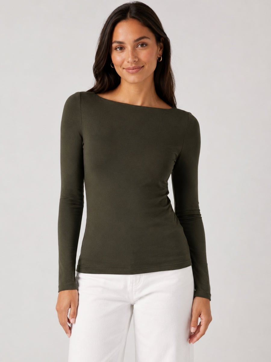 Nikki Boat Neck Long Sleeve Top