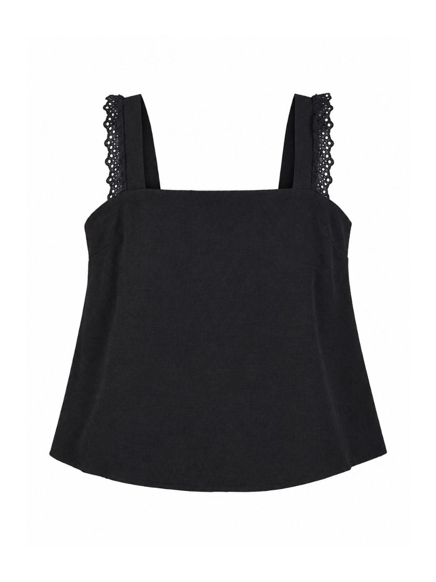 Linen Sleeveless Cropped Lace Trim Top