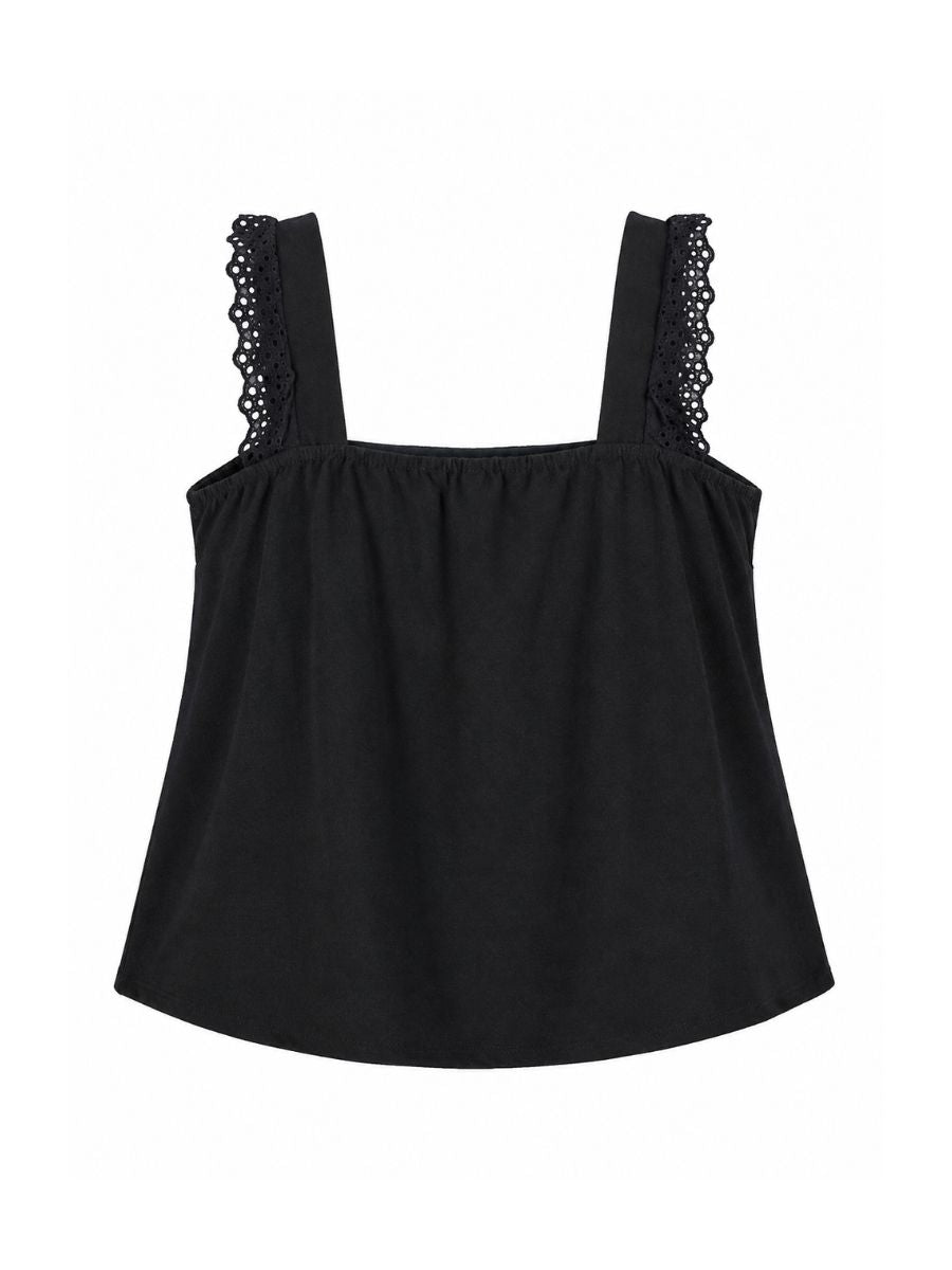Linen Sleeveless Cropped Lace Trim Top