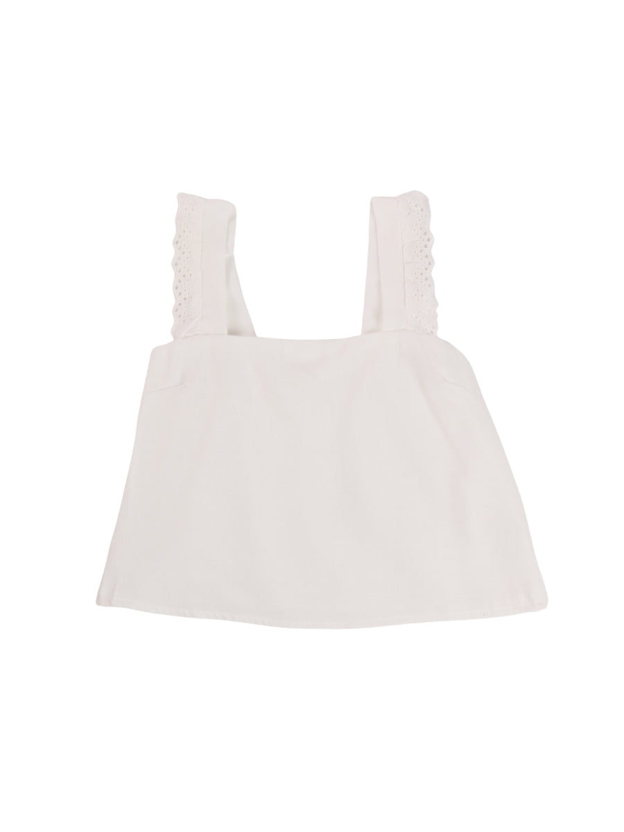 Linen Sleeveless Cropped Lace Trim Top