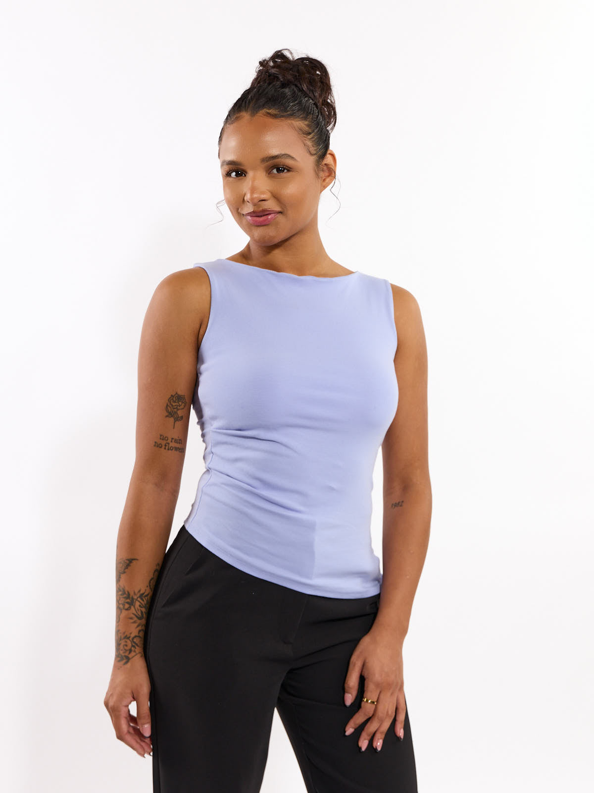 Boat Neck Asymmetrical Sleeveless Knit Top