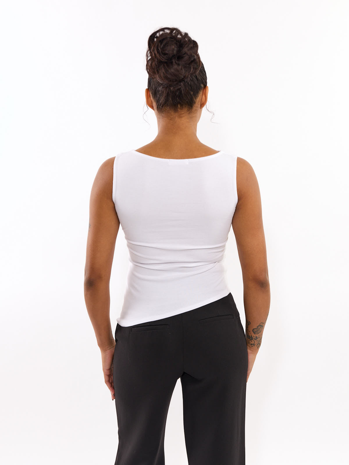 Boat Neck Asymmetrical Sleeveless Knit Top