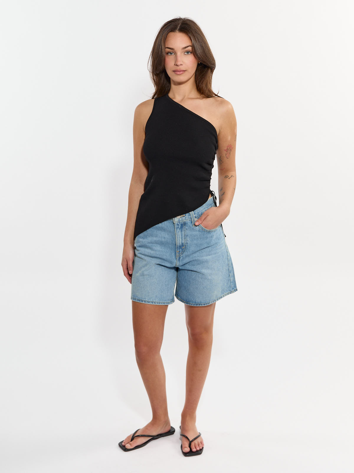 Jori One-Shoulder Tie Asymmetrical Knit Top