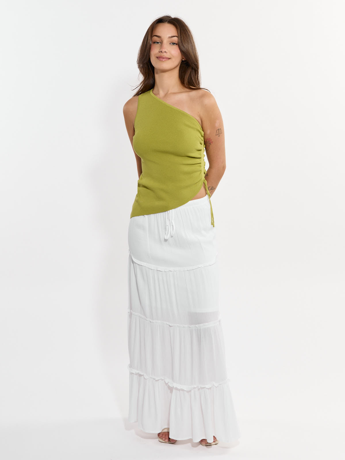 Jori One-Shoulder Tie Asymmetrical Knit Top
