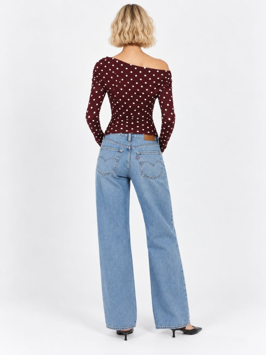 Dolly Polka-Dot Asymmetrical Knit Top