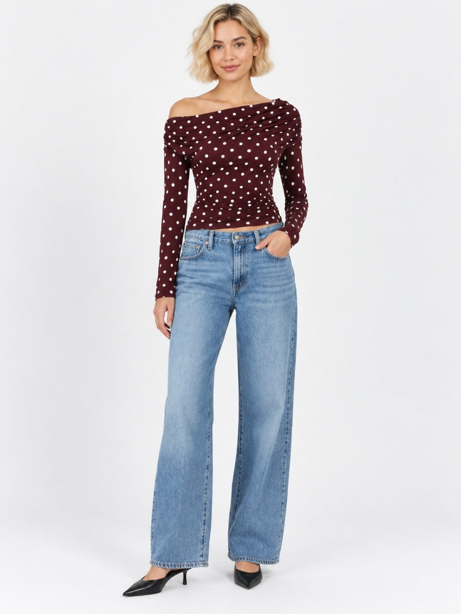 Dolly Polka-Dot Asymmetrical Knit Top