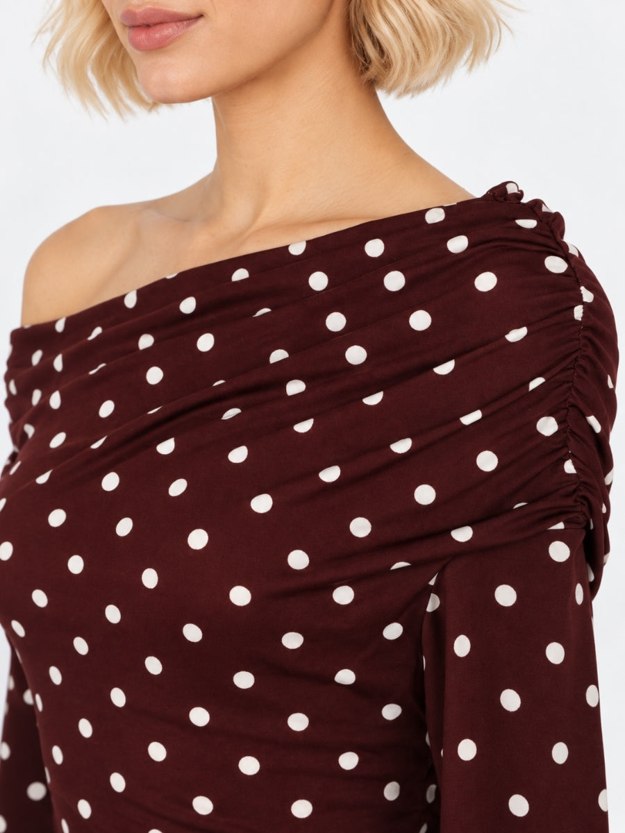 Dolly Polka-Dot Asymmetrical Knit Top