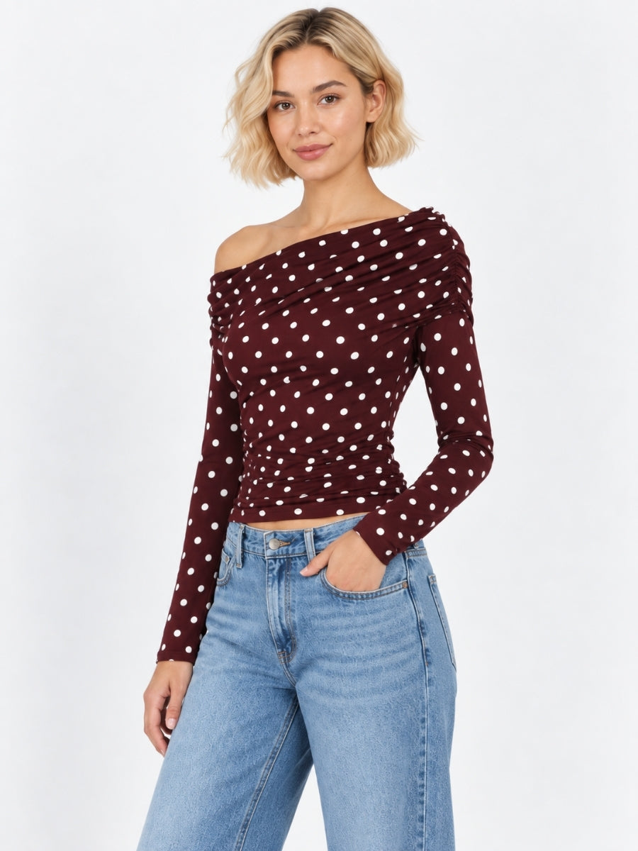 Dolly Polka-Dot Asymmetrical Knit Top