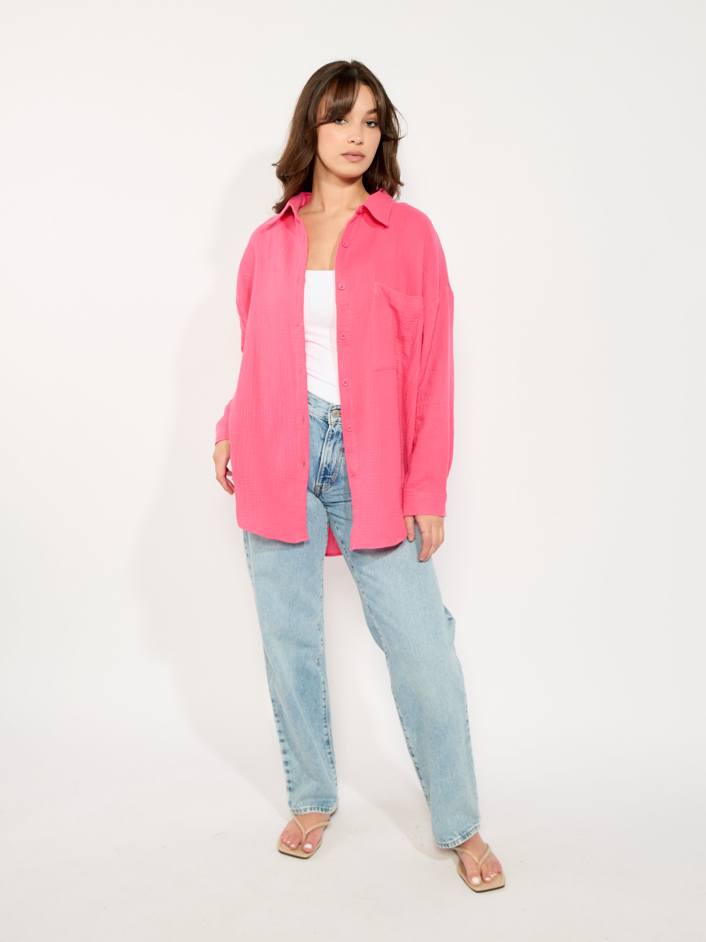 Gauze Long Sleeve Button Up