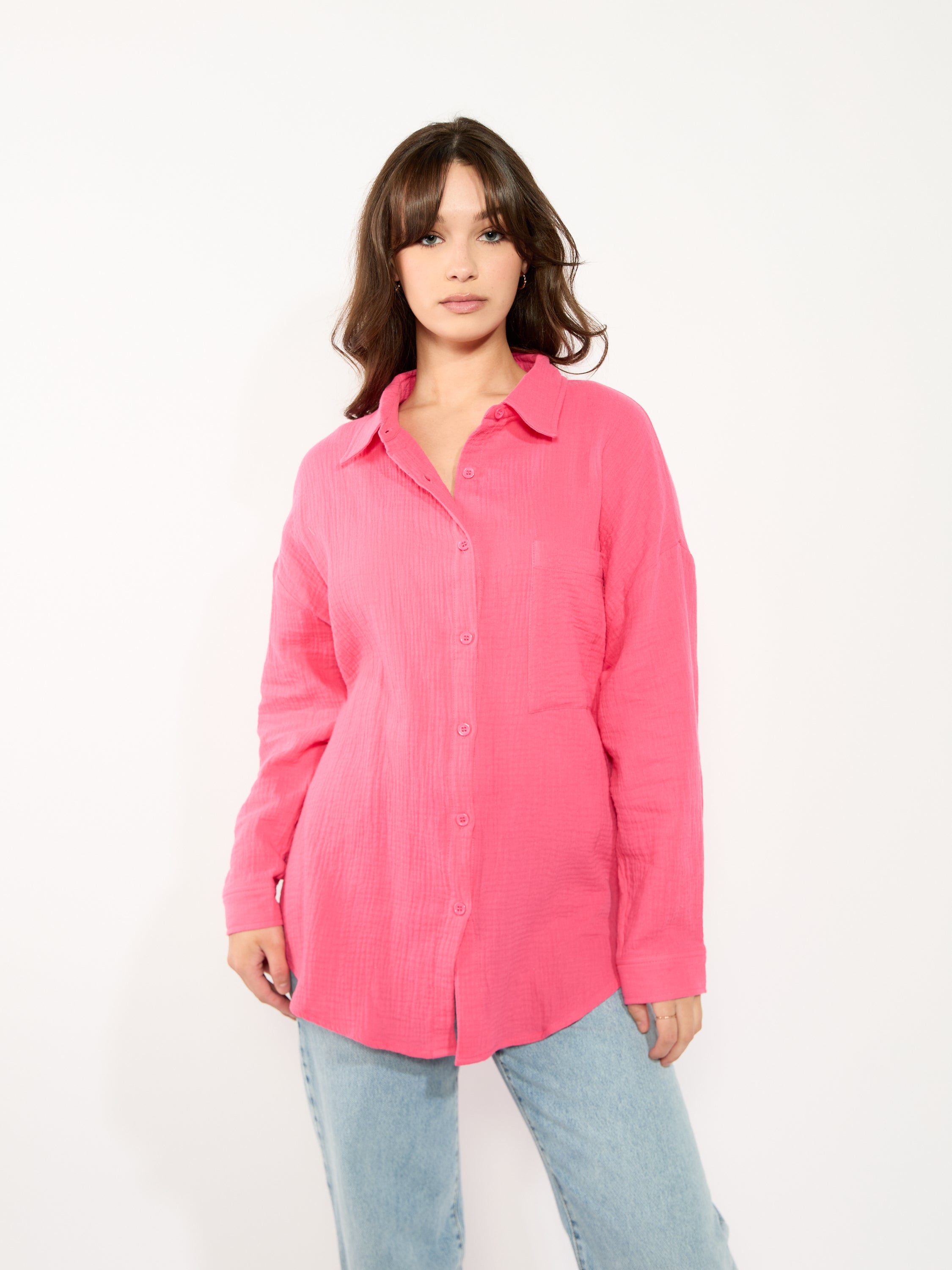 Gauze Long Sleeve Button Up