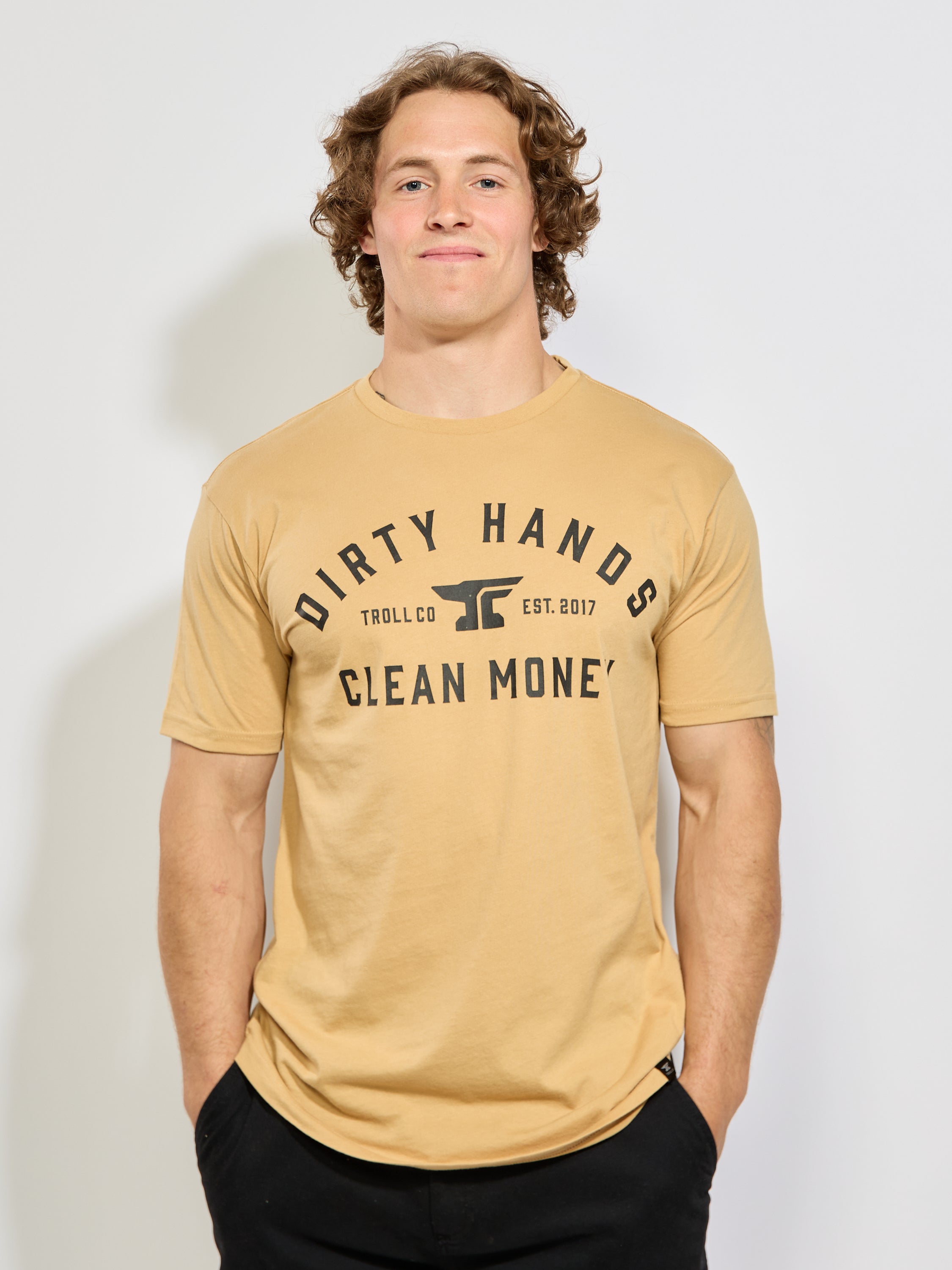 Troll Co. Dirty Hands Clean Money Classic Tan Tee