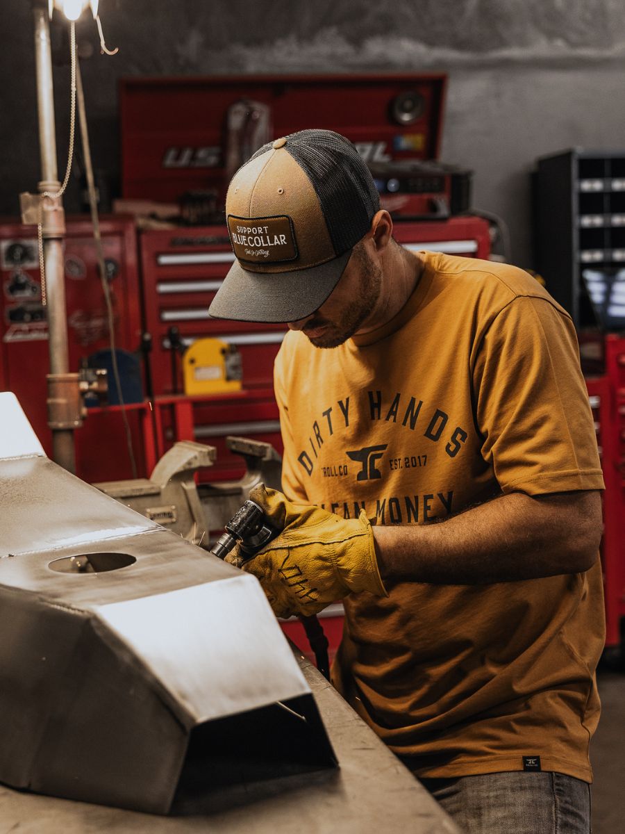Troll Co. Support Blue Collar Barricade Brown Curved Brim Hat