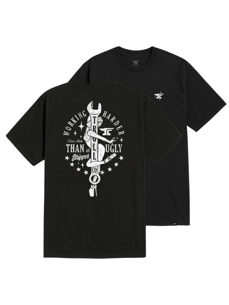 Troll Co. Working Wrench Stripper Graphic Black Tee