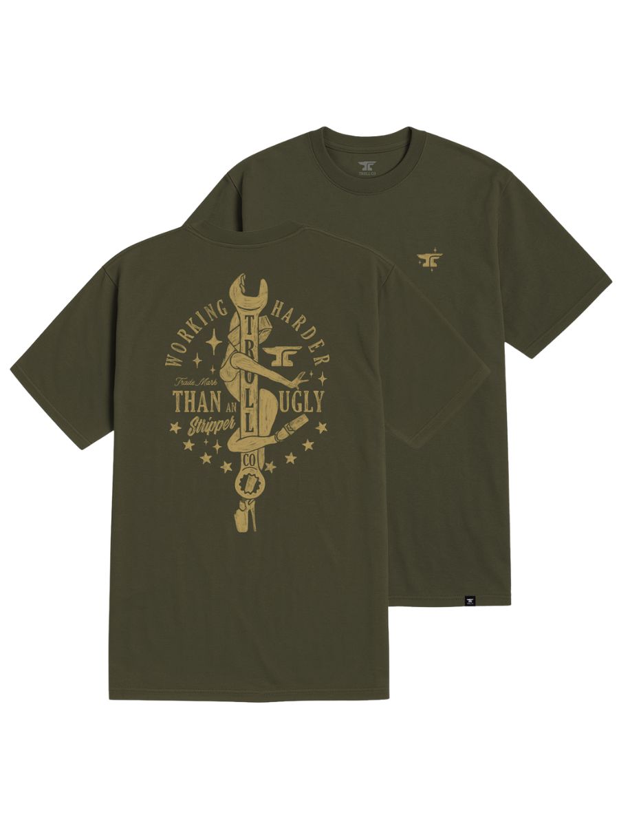 Troll Co. Working Wrench Stripper Graphic Green Tee