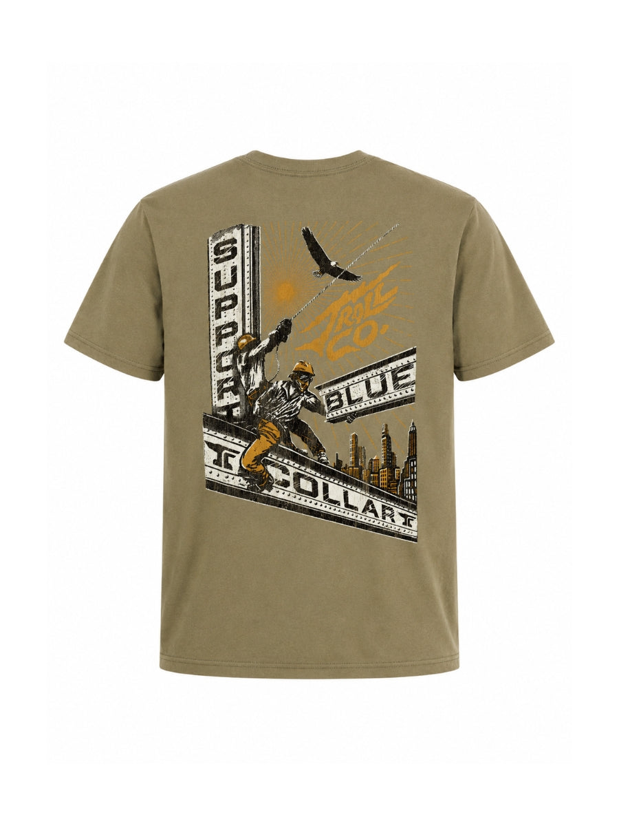 Troll Co. Support Blue Collar Skyline Olive Tee