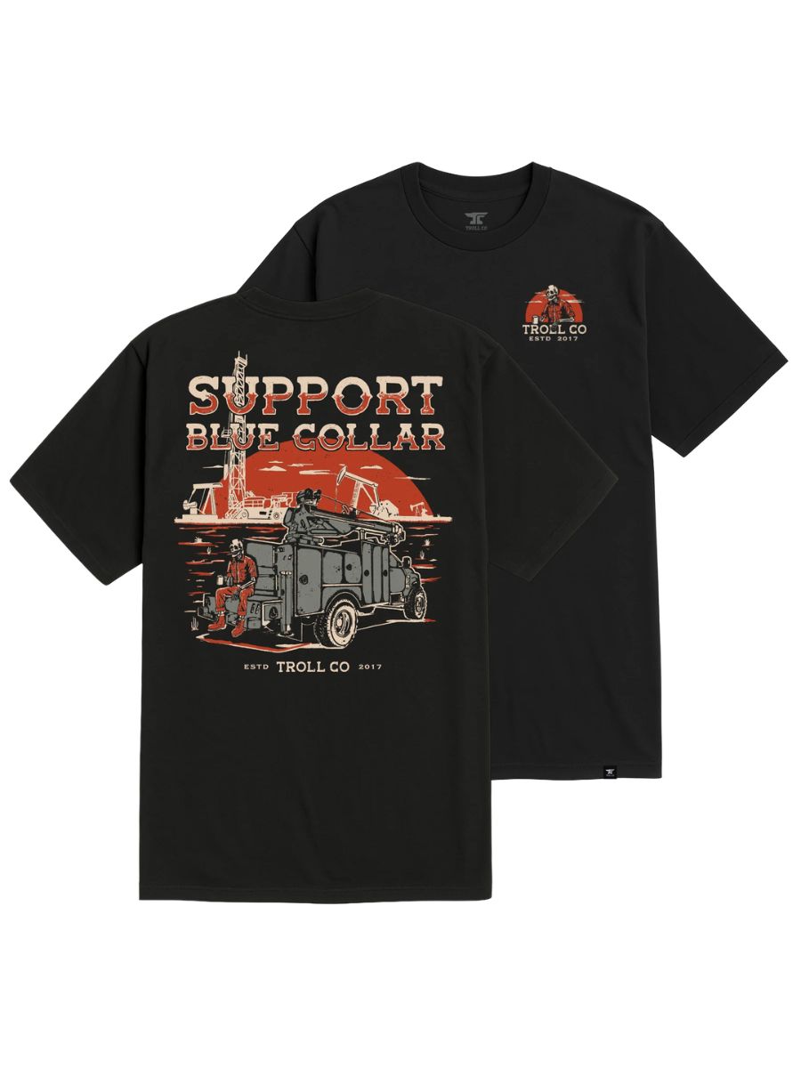 Troll Co. Support Blue Collar Oil Rig Tee