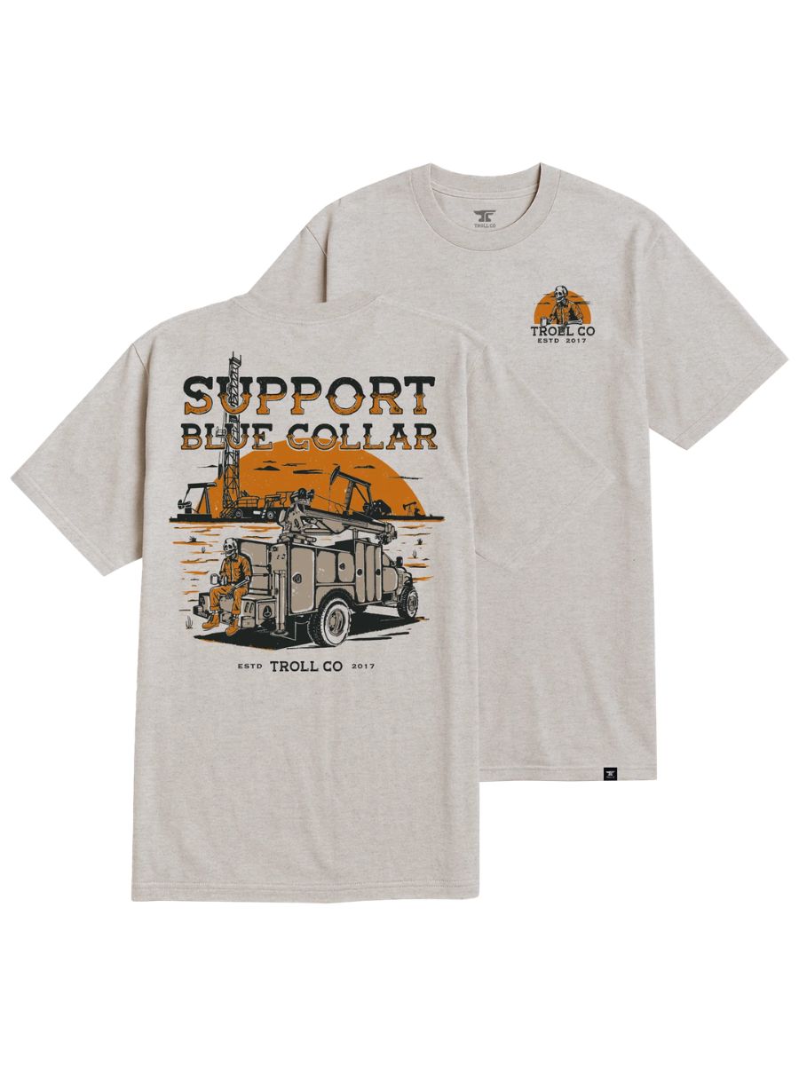Troll Co. Support Blue Collar Oil Rig Sand Tee