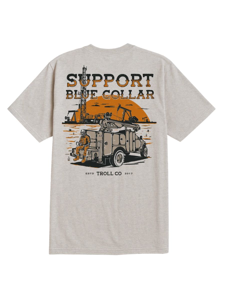 Troll Co. Support Blue Collar Oil Rig Sand Tee