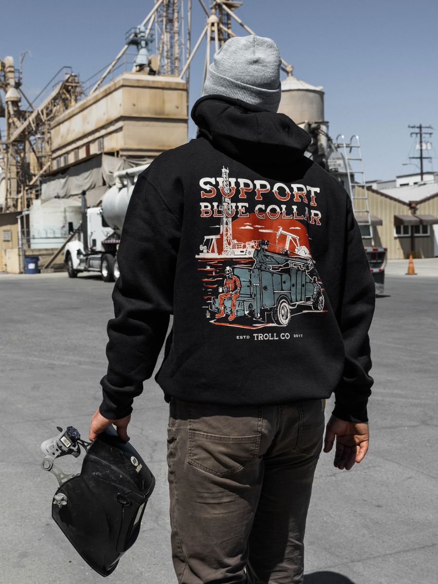 Troll Co. Support Blue Collar Oil Rig Hoodie