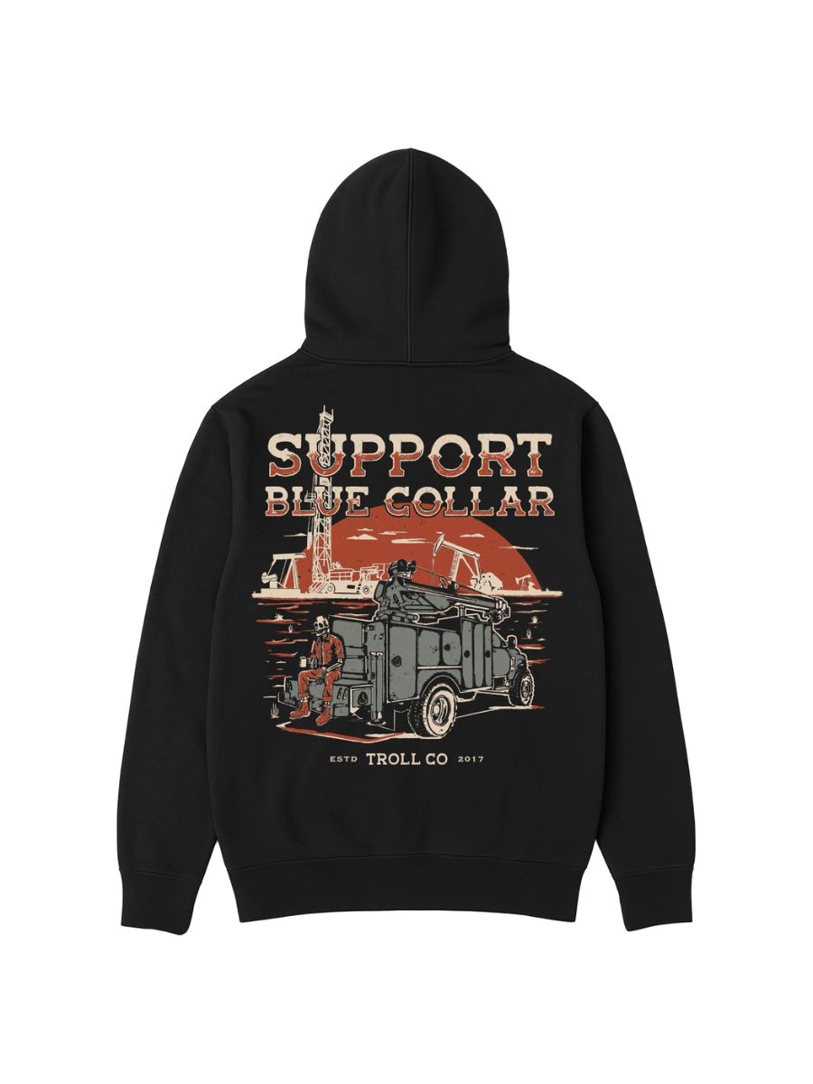 Troll Co. Support Blue Collar Oil Rig Hoodie