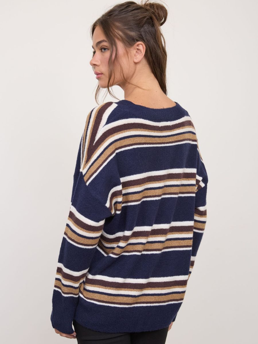 Cedar Stripe V-Neck Sweater