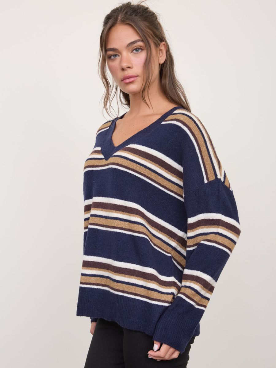 Cedar Stripe V-Neck Sweater