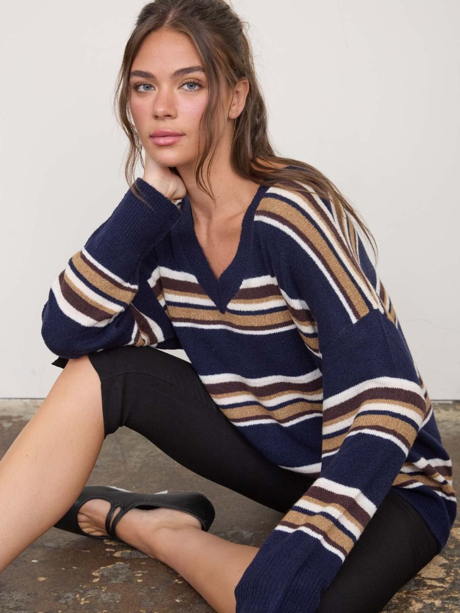 Cedar Stripe V-Neck Sweater