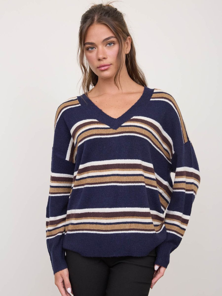 Cedar Stripe V-Neck Sweater