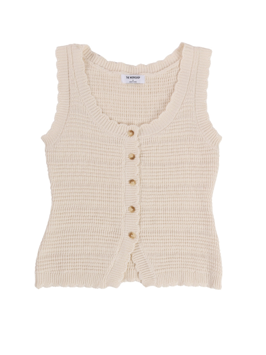 Waverly Sleeveless Crochet Button Top