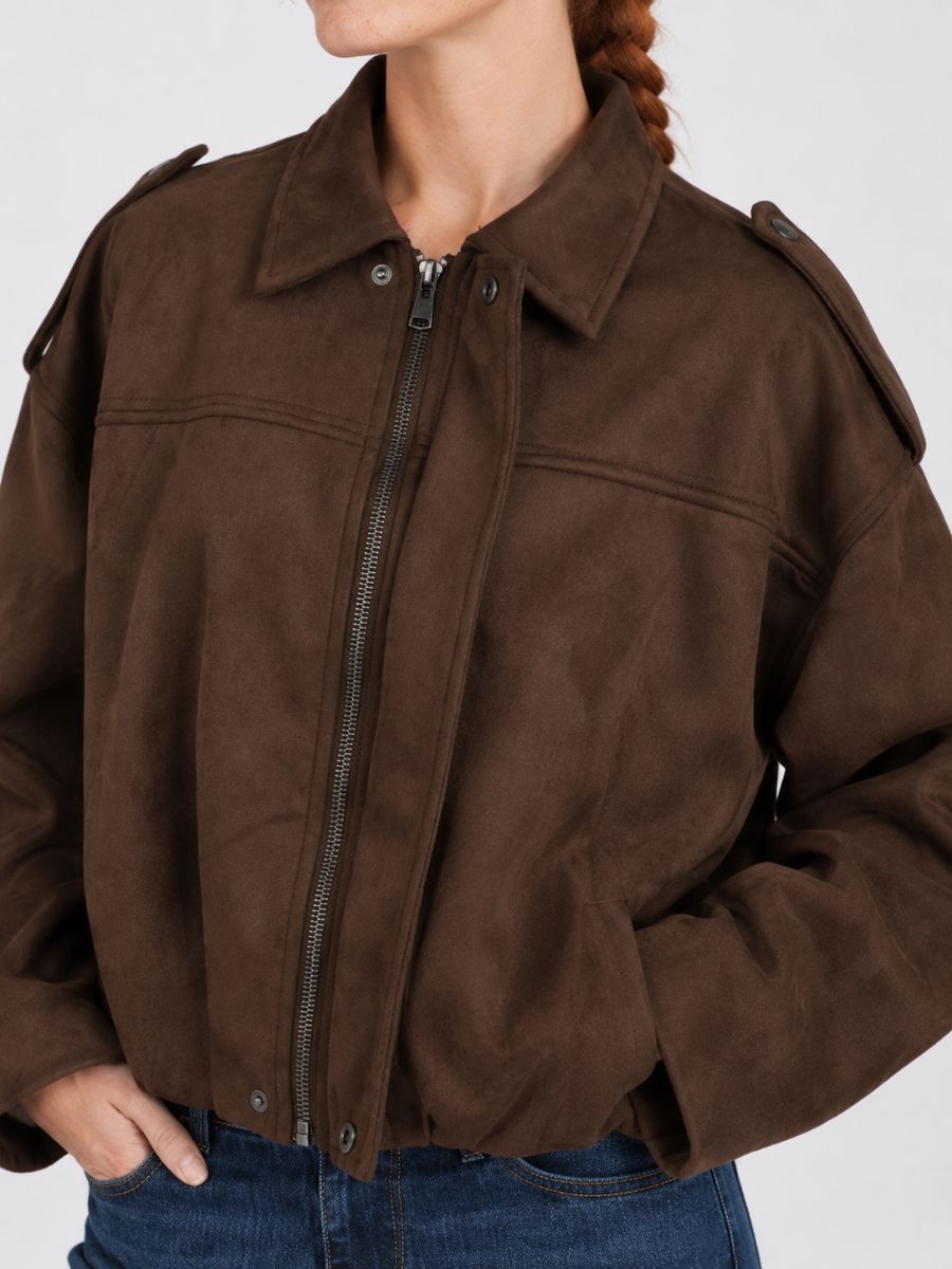 Suede Collar Zip-Up Jacket