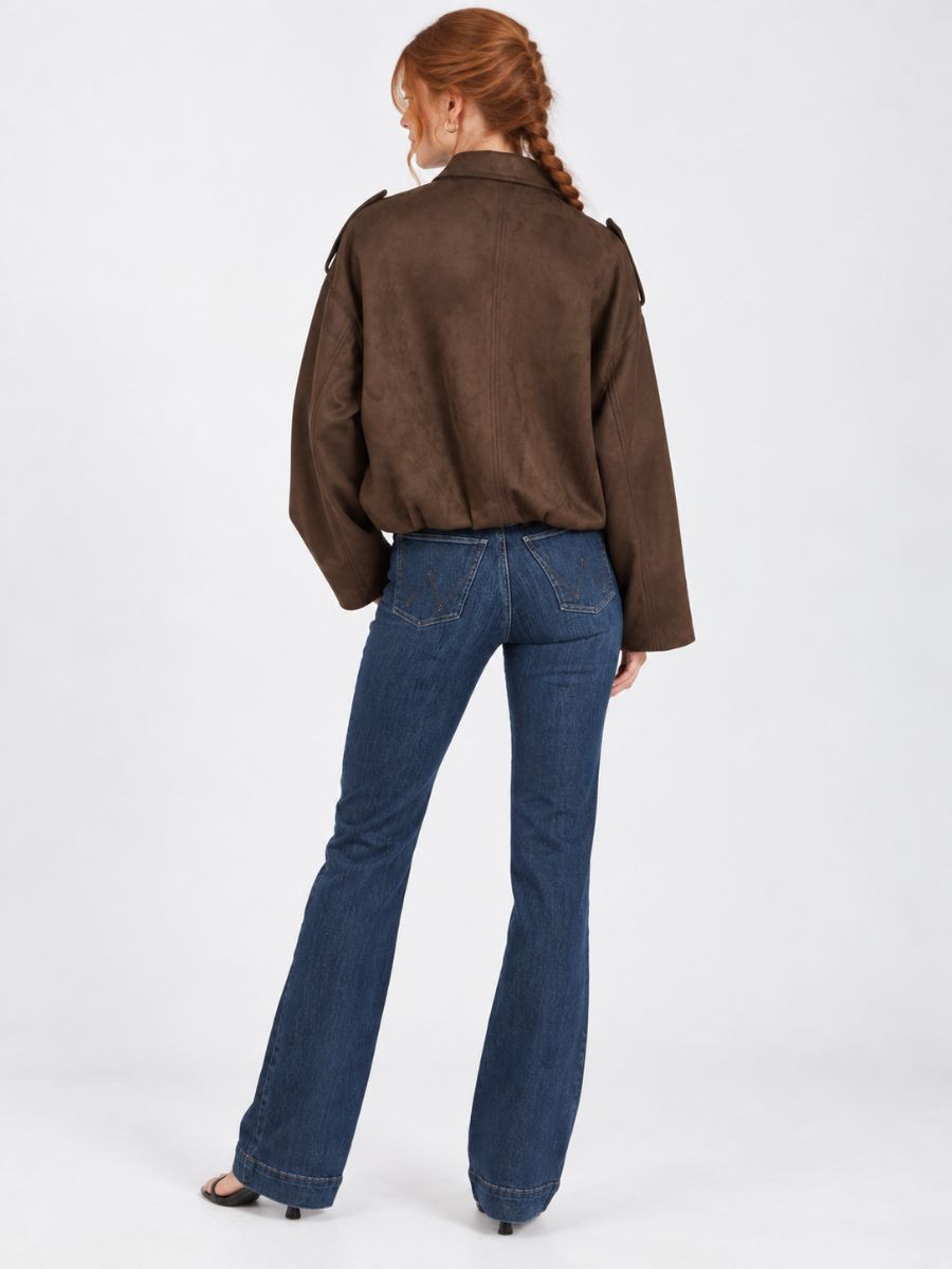 Suede Collar Zip-Up Jacket