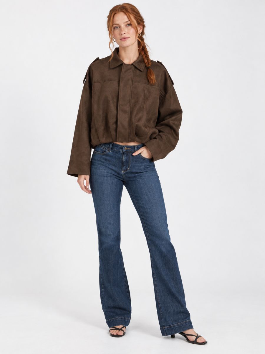 Suede Collar Zip-Up Jacket