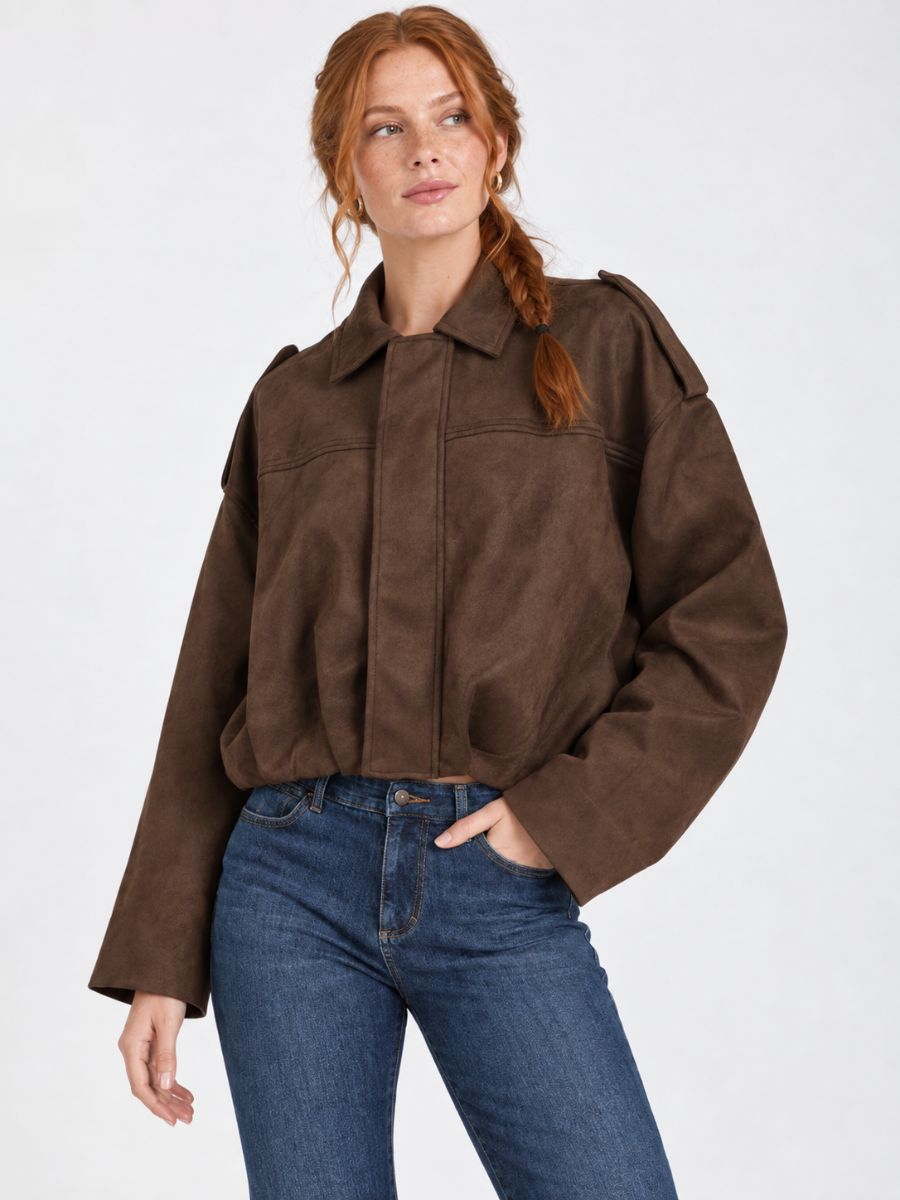 Suede Collar Zip-Up Jacket