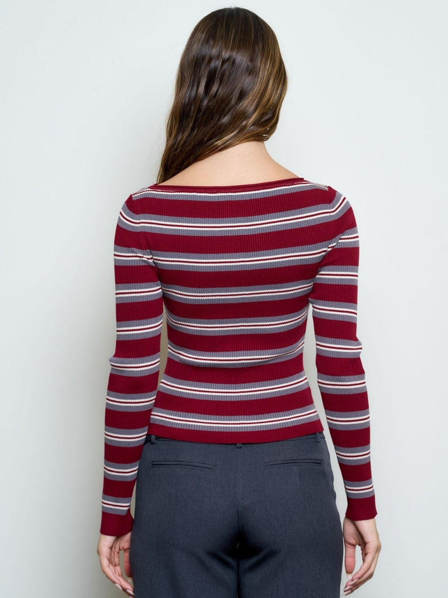Alesso Boat Neck Striped Knit Top
