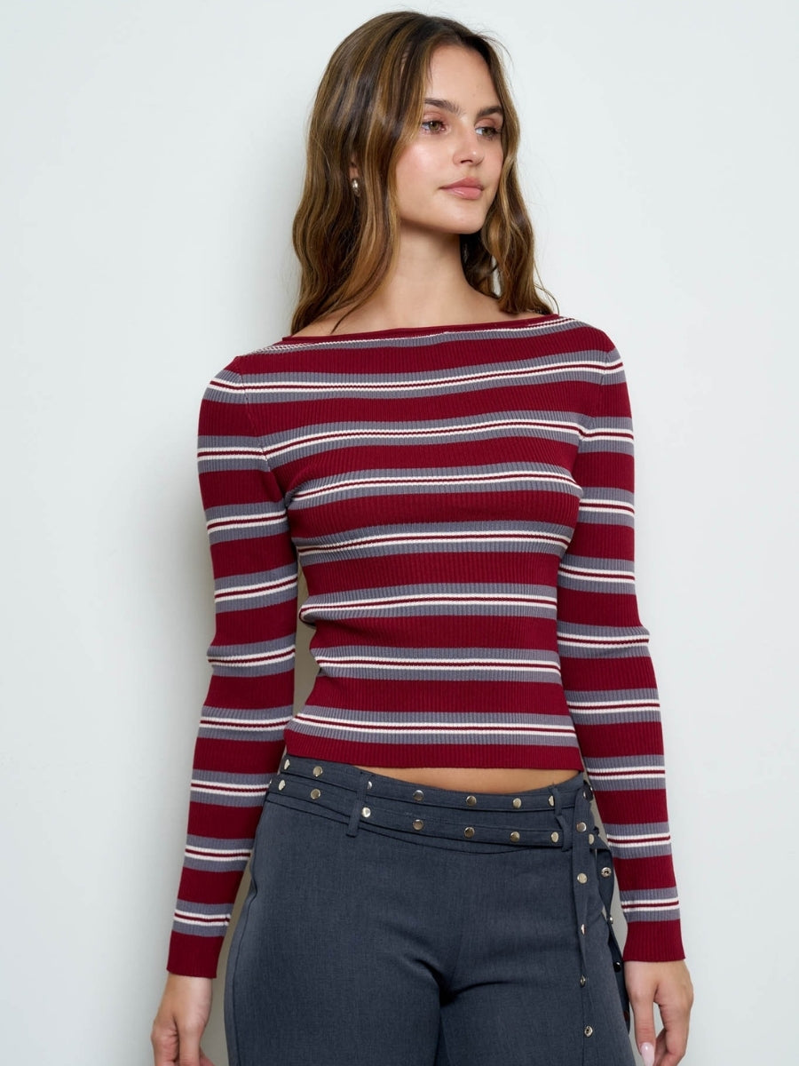 Alesso Boat Neck Striped Knit Top