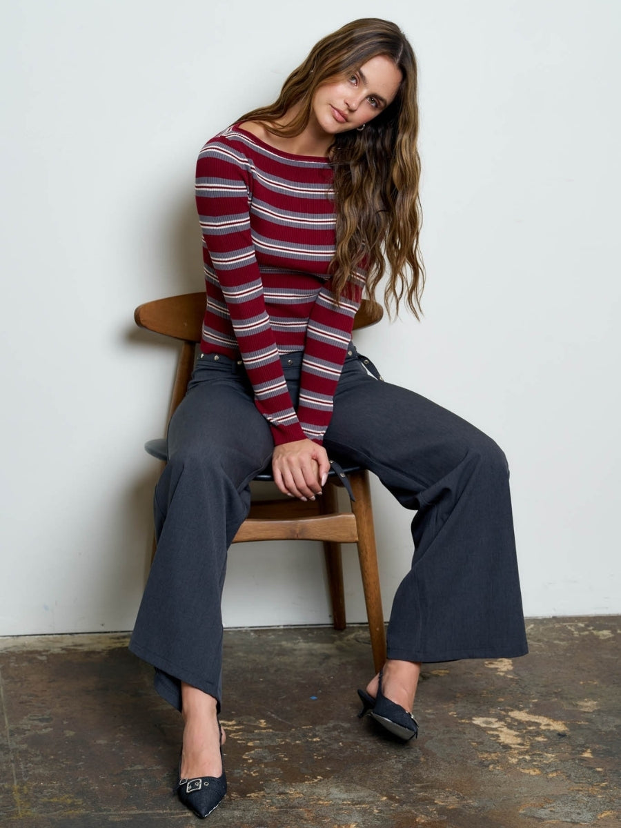 Alesso Boat Neck Striped Knit Top