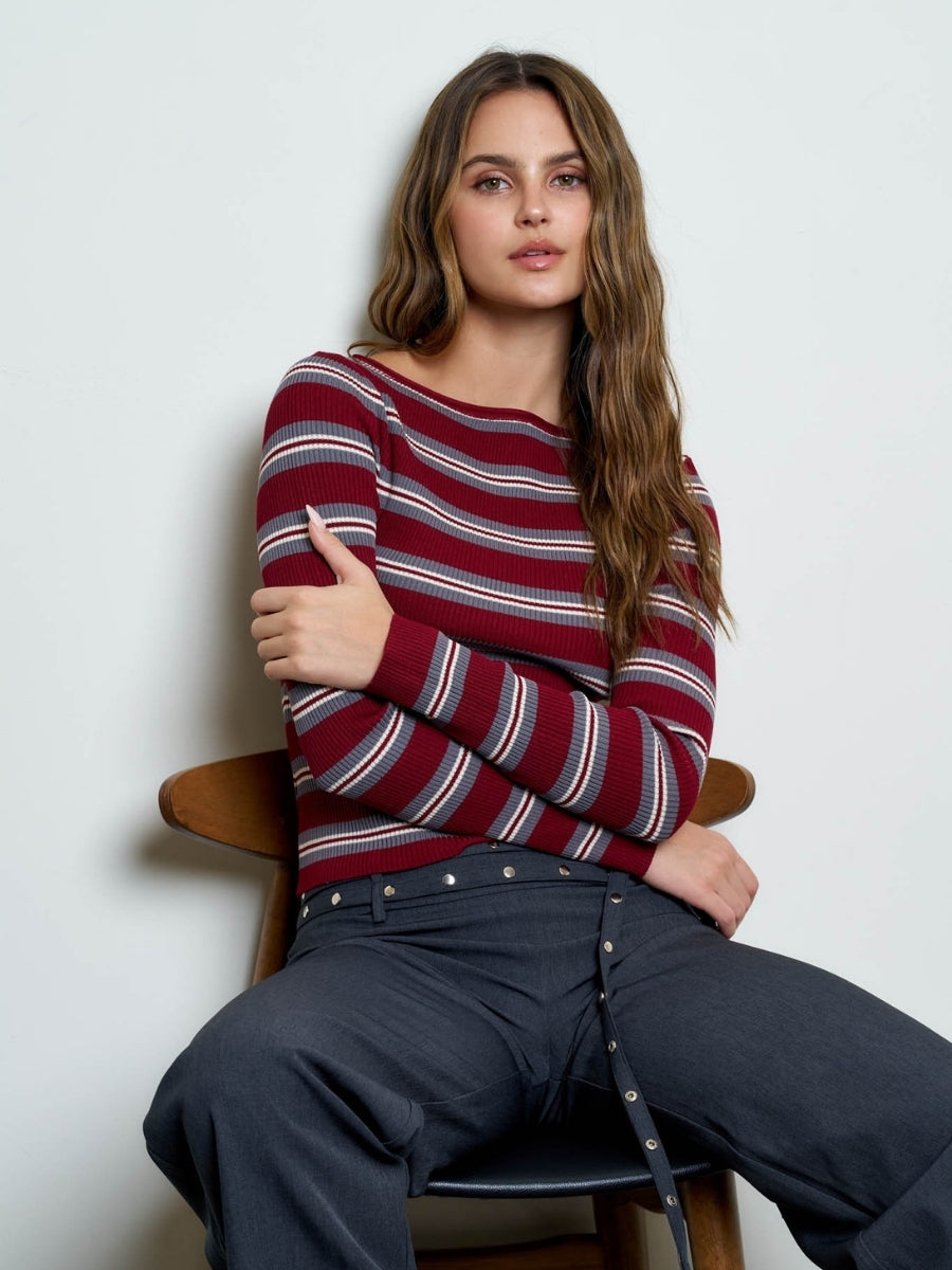 Alesso Boat Neck Striped Knit Top