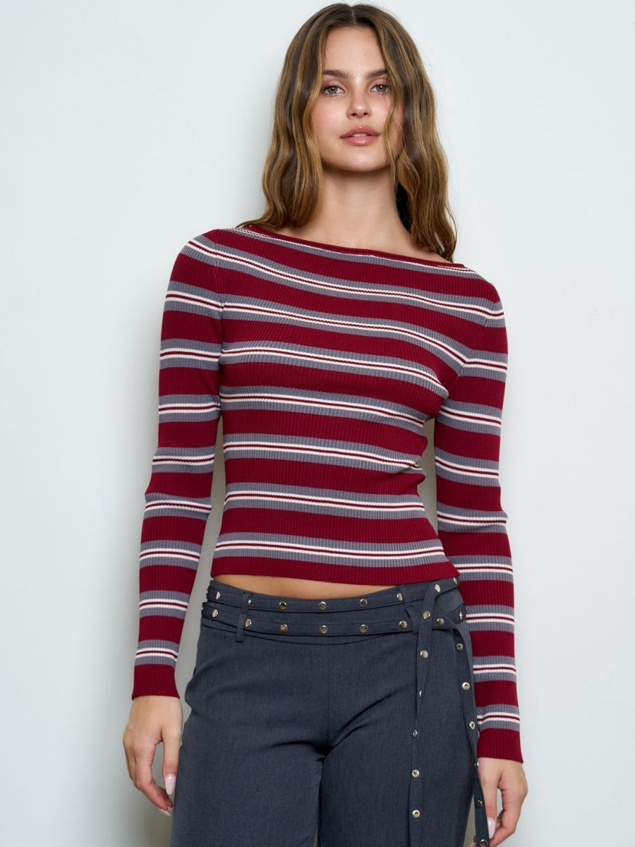Alesso Boat Neck Striped Knit Top