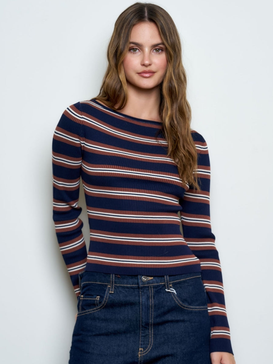 Alesso Boat Neck Striped Knit Top