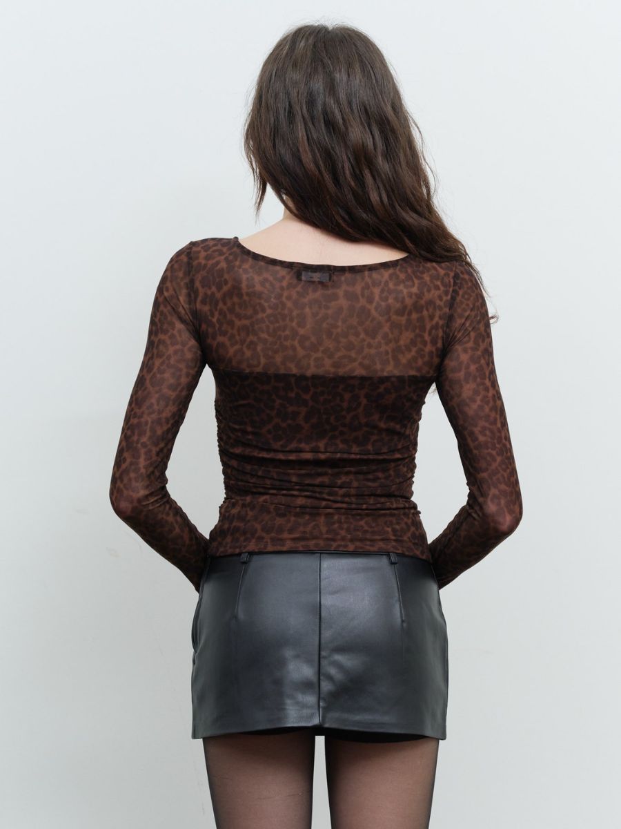 Leni Leopard Long Sleeve Mesh Top