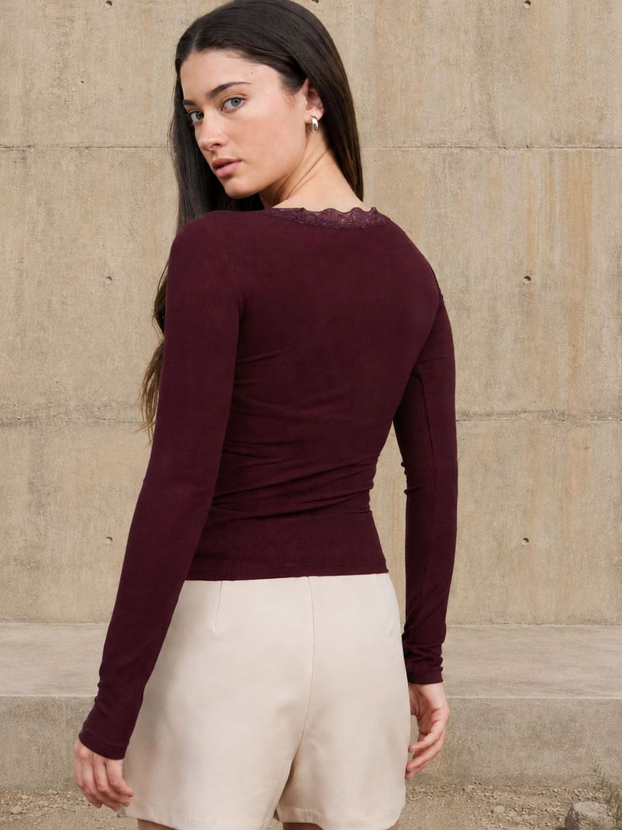 Sutton Lace Trim 3-Button Knit Top