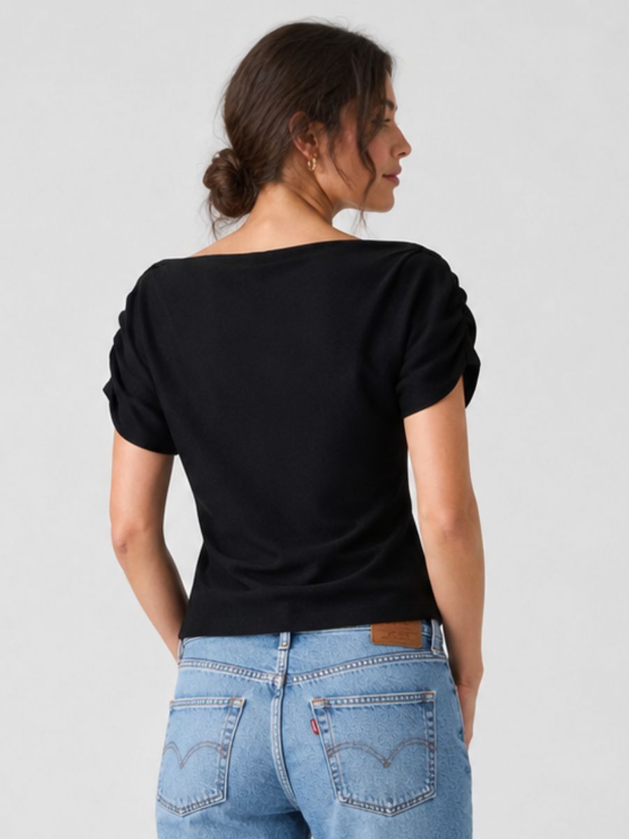 Frame Short Sleeve Cinch Knit Top