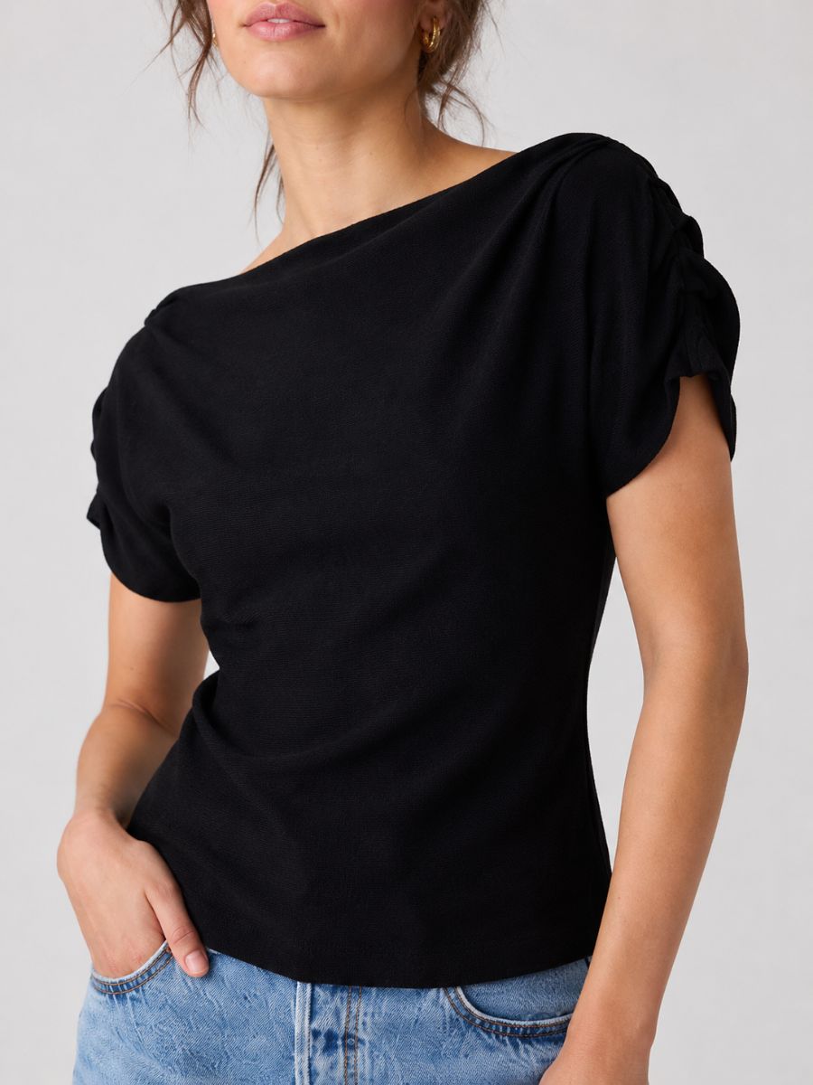 Frame Short Sleeve Cinch Knit Top