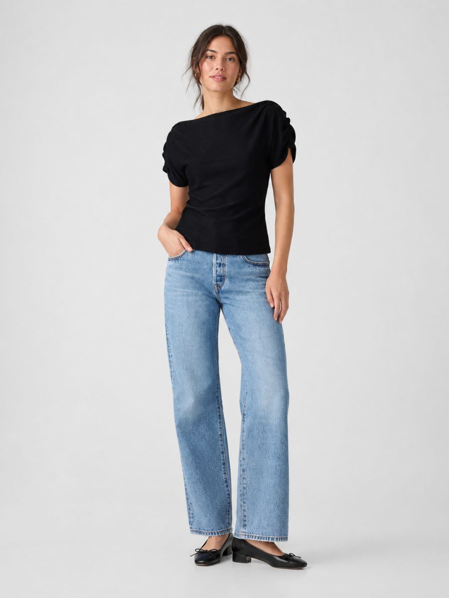 Frame Short Sleeve Cinch Knit Top