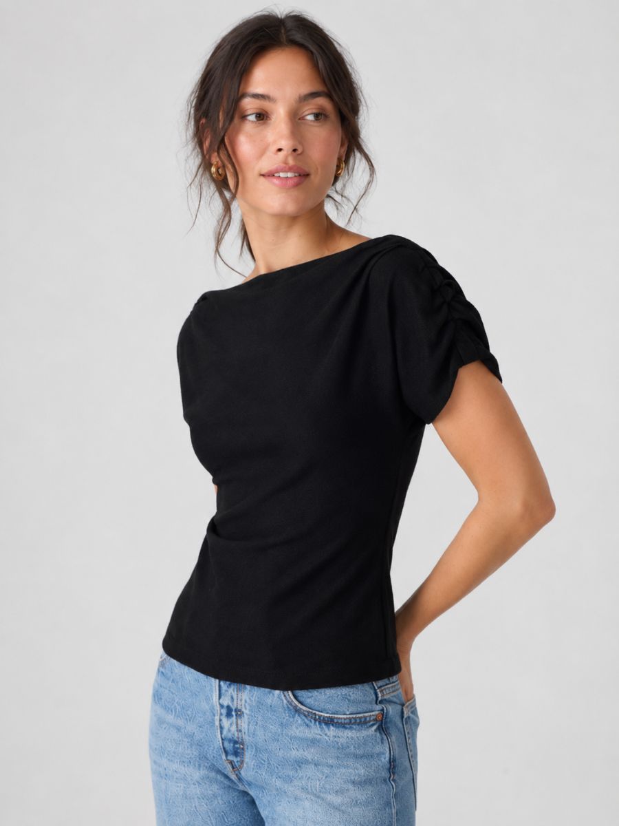 Frame Short Sleeve Cinch Knit Top