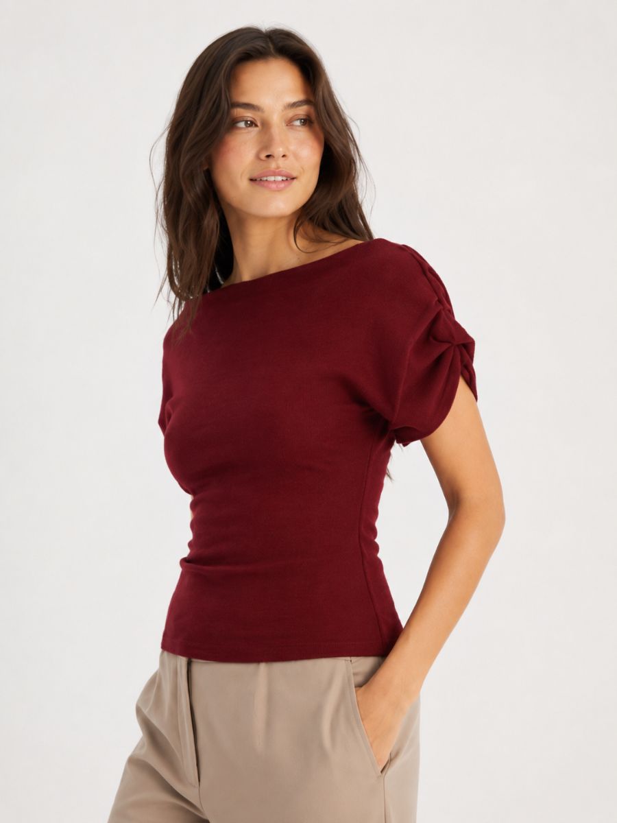 Frame Short Sleeve Cinch Knit Top