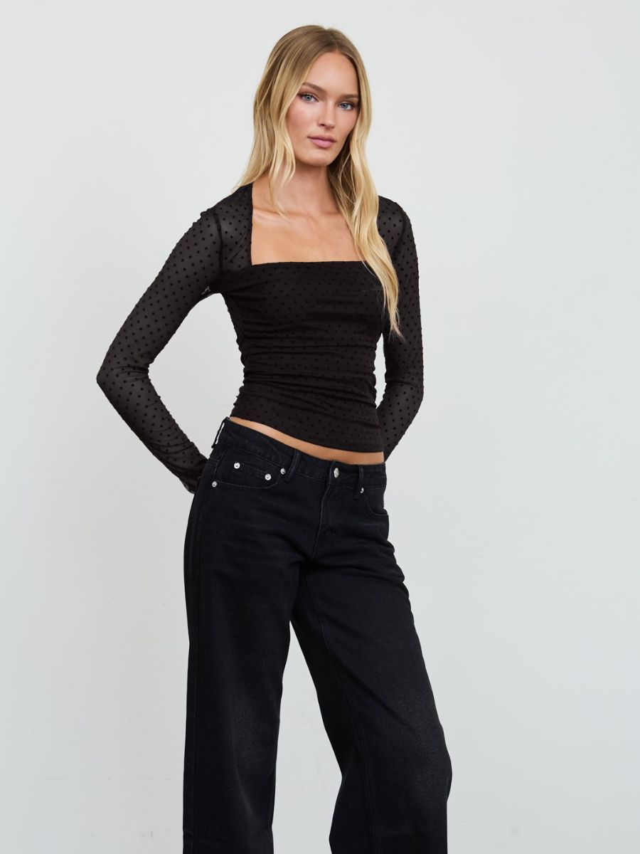Cleo Polka-Dot Square Neck Top