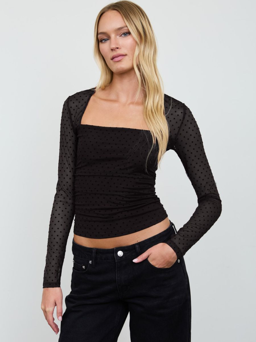 Cleo Polka-Dot Square Neck Top
